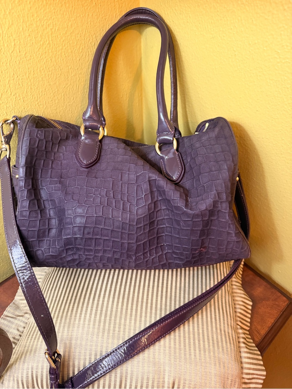 Cole Haan Plum Croc-Embossed Satchel Handbag - Women Bags